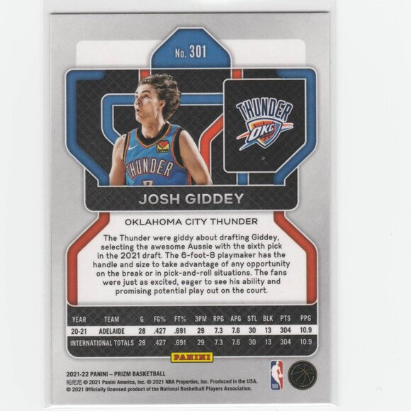Josh Giddey Rookie Card OKC Thunder Chicago Bulls Shooting Guard Perfect Shape! - Picture 2 of 2